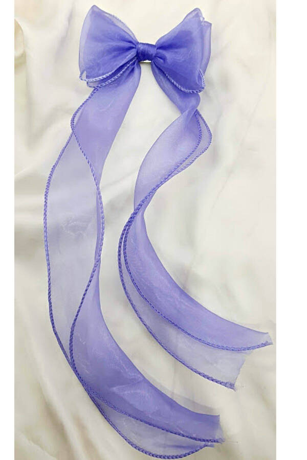 Women's Long Tulle Bow Hair Clip Dark Lilac - 2