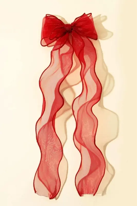 Women's Long Tulle Bow Hair Clip Red - 2