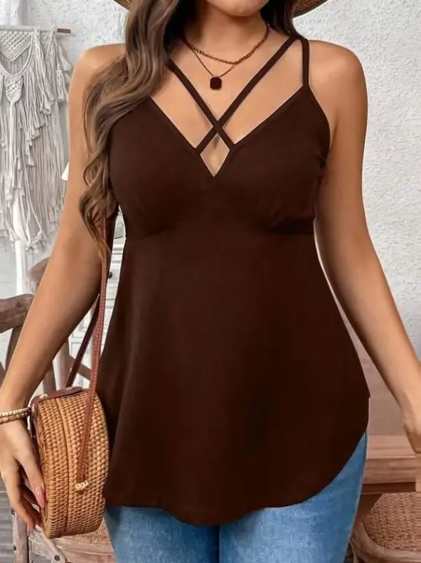 Women's Long Viscose Blouse with Front Cross Strap - 2