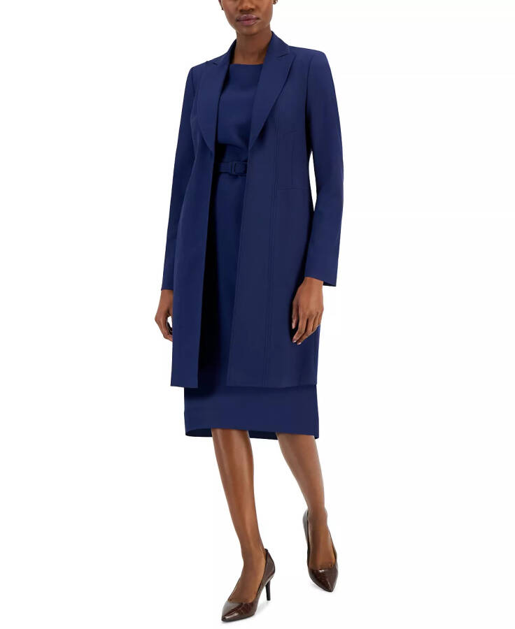 Women's Longline Jacket Topper & Belted Sleeveless Sheath Dress - Bright Navy - 1