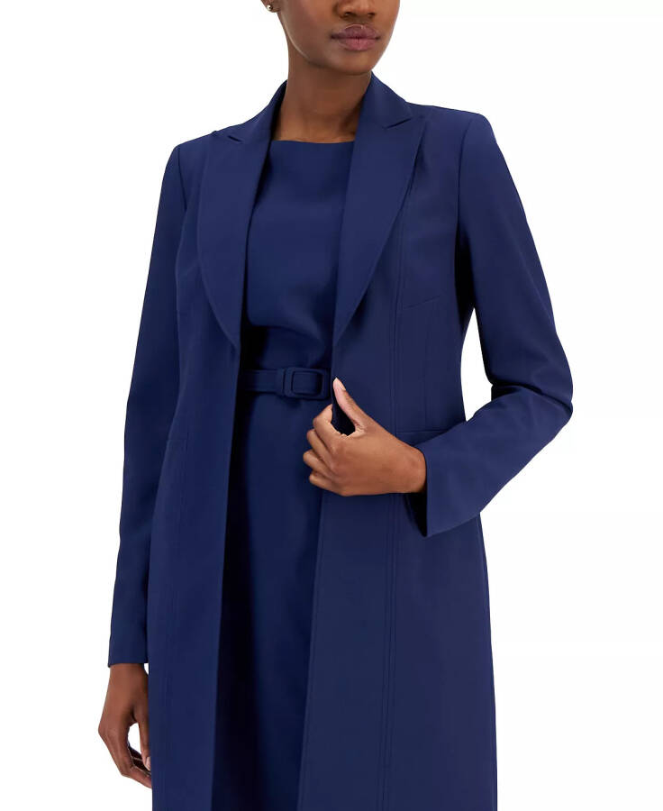 Women's Longline Jacket Topper & Belted Sleeveless Sheath Dress - Bright Navy - 3