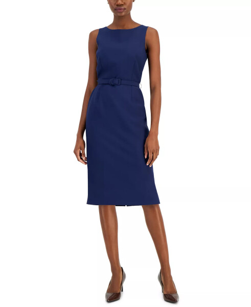 Women's Longline Jacket Topper & Belted Sleeveless Sheath Dress - Bright Navy - 4