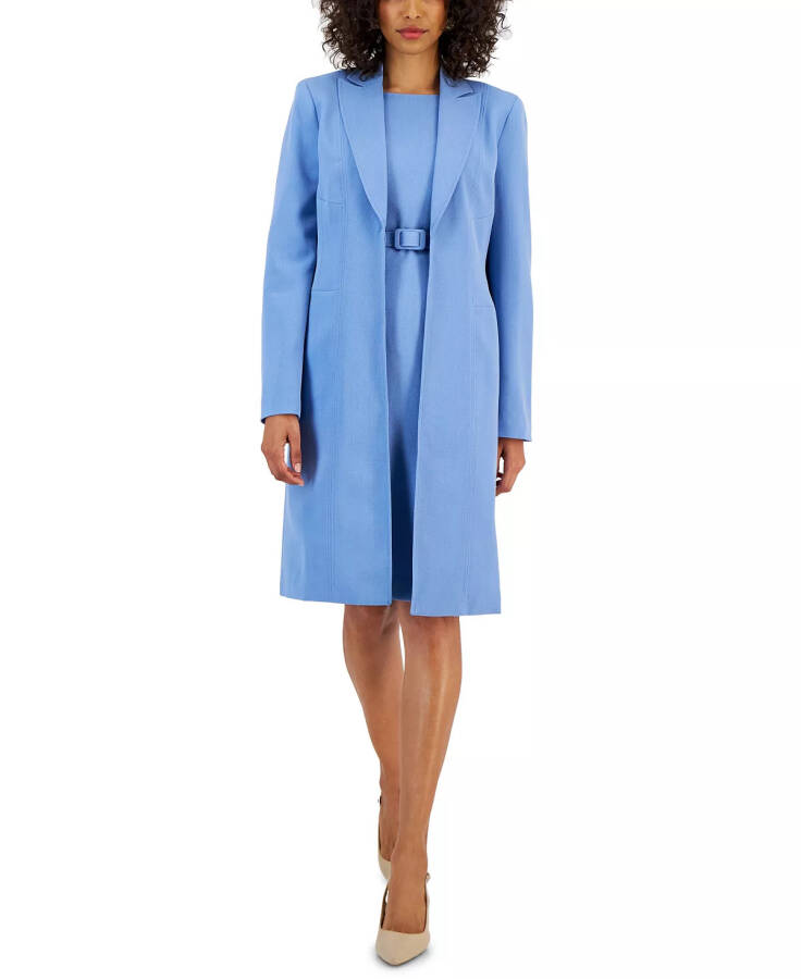 Women's Longline Jacket Topper & Belted Sleeveless Sheath Dress Pale Blue - 1