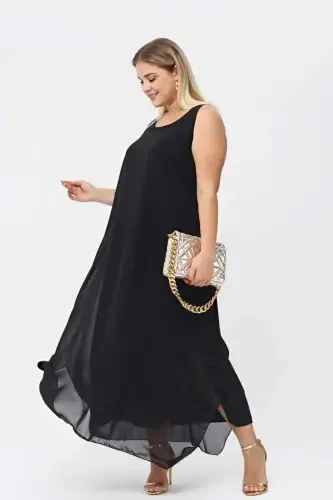 Women's Loose Chiffon Maxi Dress KL3066 Black - BÜYÜKBEDENIZ (1)