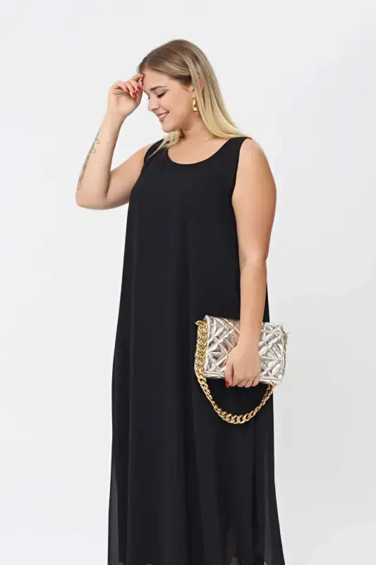 Women's Loose Chiffon Maxi Dress KL3066 Black - 5