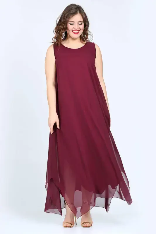 Women's Loose Fit Burgundy Chiffon Evening Dress KL3066 - 2