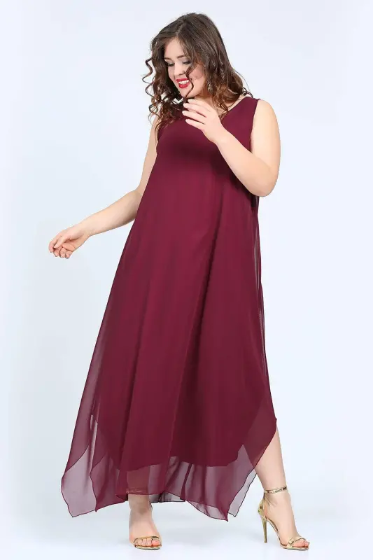 Women's Loose Fit Burgundy Chiffon Evening Dress KL3066 - 1