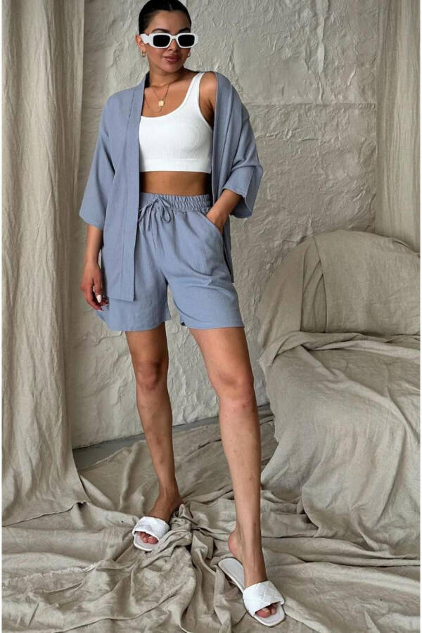 Women's Loose Fit Kimono Top and Shorts Summer Set - 3