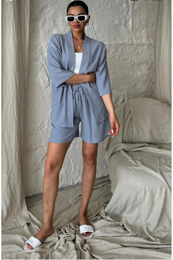 Women's Loose Fit Kimono Top and Shorts Summer Set - 4