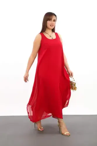 Women's Loose Fit RED Chiffon Dress KL3066 - 3