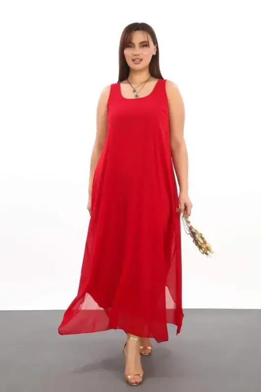 Women's Loose Fit RED Chiffon Dress KL3066 - 5