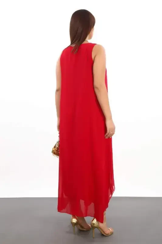 Women's Loose Fit RED Chiffon Dress KL3066 - 6