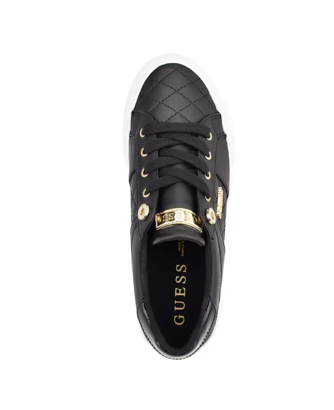 Women's Loven Lace-Up Sneakers-Black Quilted - 4