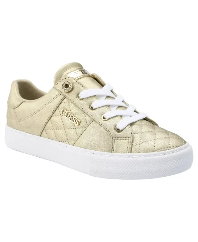 Women's Loven Lace-Up Sneakers-Gold Metallic Quilted - 1