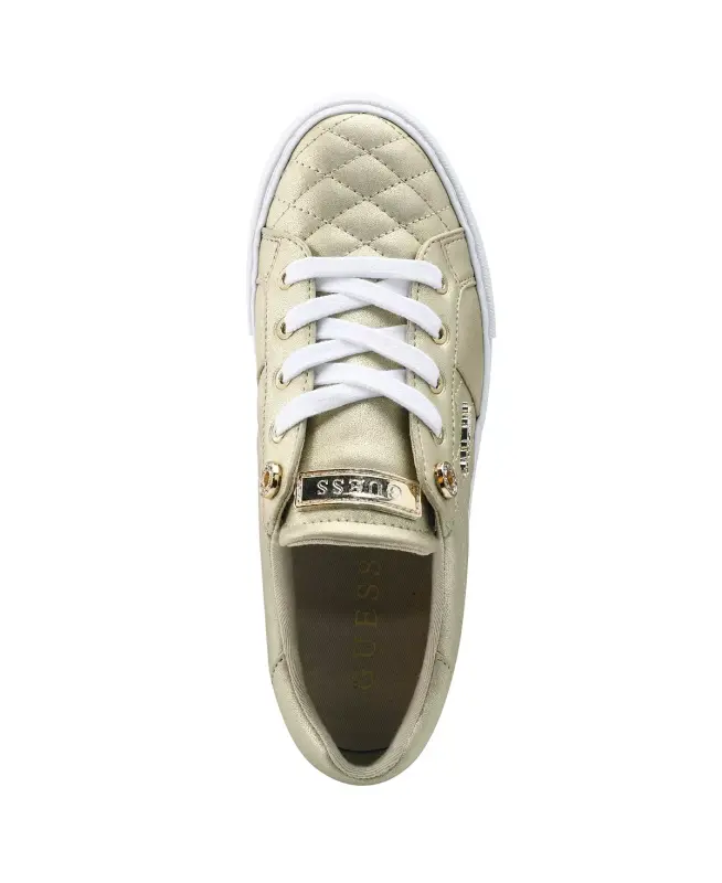 Women's Loven Lace-Up Sneakers-Gold Metallic Quilted - 4