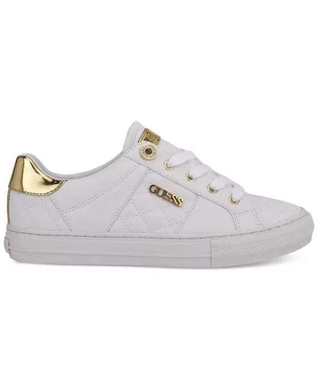 Women's Loven Lace-Up Sneakers-White Quilted - 2