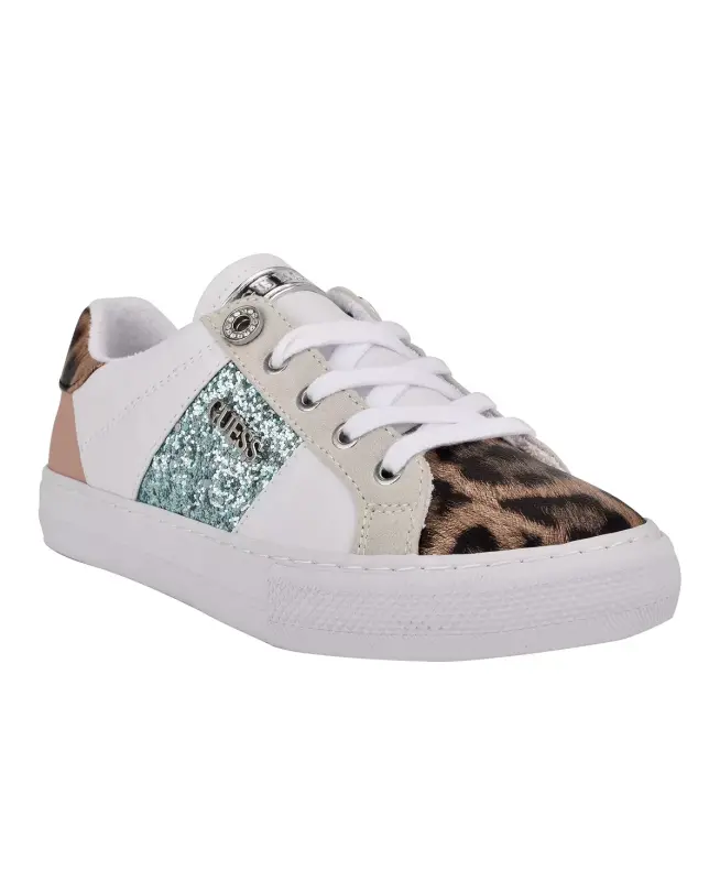 Women's Loven Lace-Up Sneakers-White/Ocean Leopard - GUESS