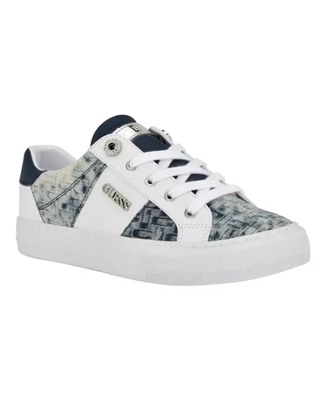 Women's Loven Low Profile Lace-Up Sneakers - White/Denim Multi - GUESS