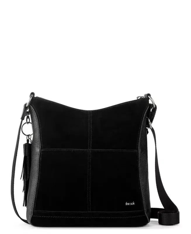 Women's Lucia Leather Crossbody Bag - Black Suede Block - 2