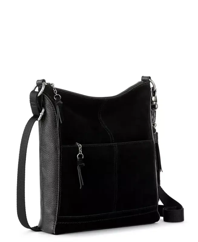 Women's Lucia Leather Crossbody Bag - Black Suede Block - 3