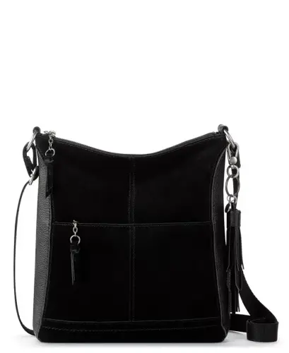 Women's Lucia Leather Crossbody Bag - Black Suede Block 