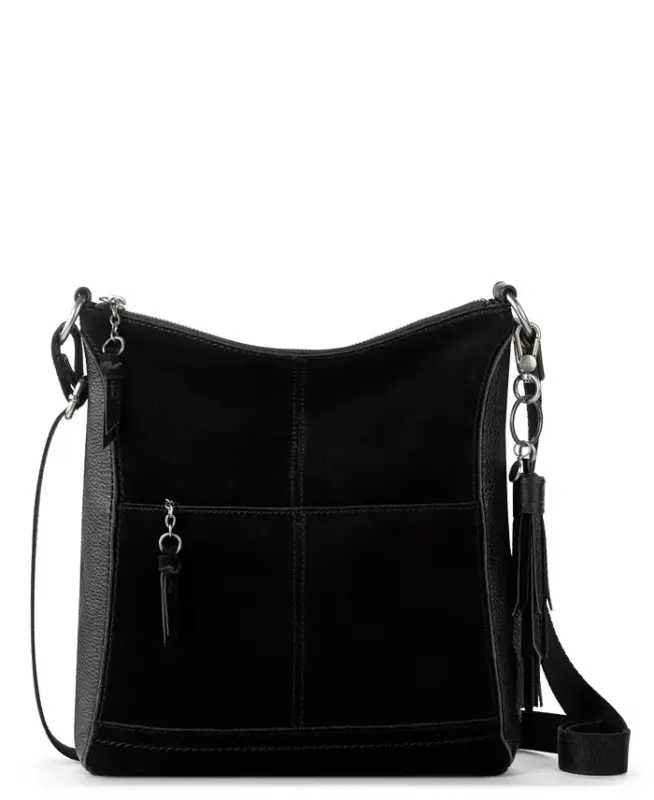 Women's Lucia Leather Crossbody Bag - Black Suede Block - THE SAK