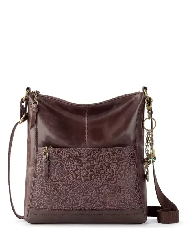 Women's Lucia Leather Crossbody Bag - Mahogany Tile Emboss - THE SAK