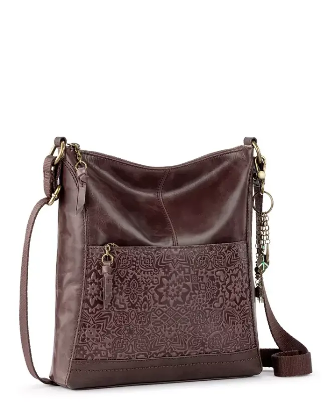 Women's Lucia Leather Crossbody Bag - Mahogany Tile Emboss - 3
