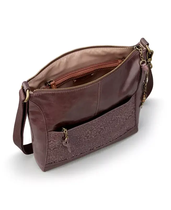 Women's Lucia Leather Crossbody Bag - Mahogany Tile Emboss - 4