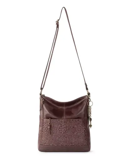 Women's Lucia Leather Crossbody Bag - Mahogany Tile Emboss - 5