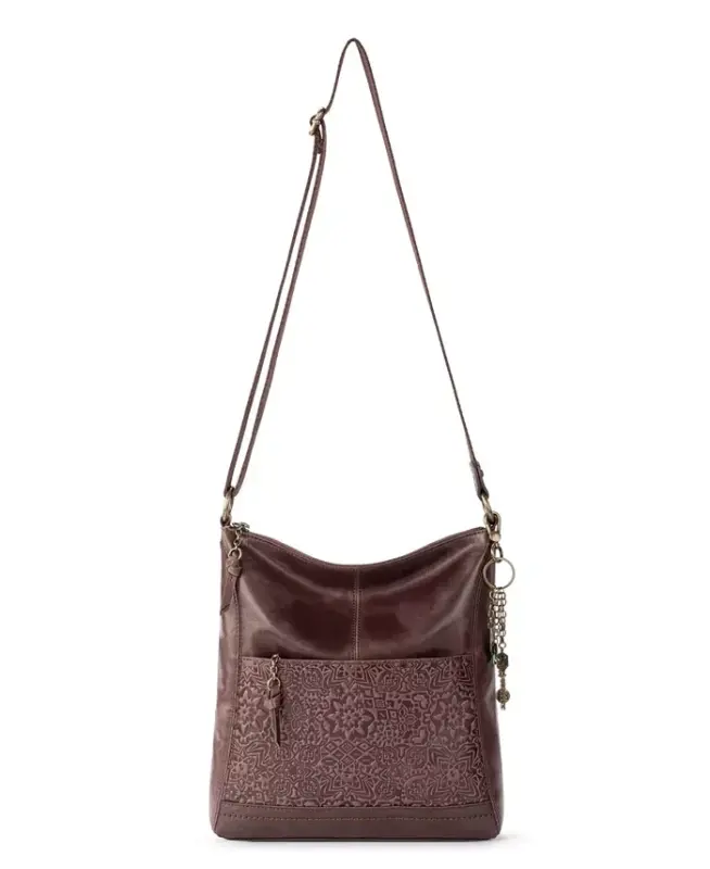 Women's Lucia Leather Crossbody Bag - Mahogany Tile Emboss - 5