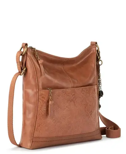 Women's Lucia Leather Crossbody Bag - Tobacco Floral Emboss - 3