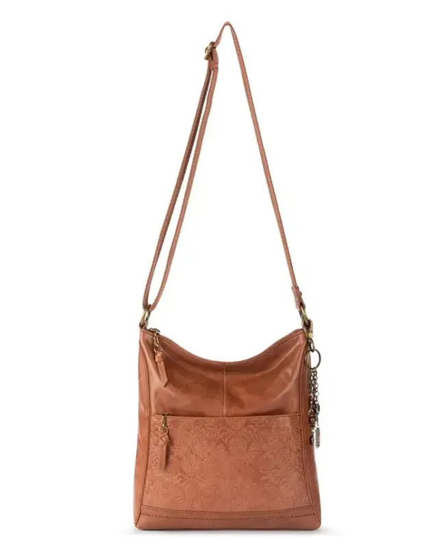 Women's Lucia Leather Crossbody Bag - Tobacco Floral Emboss - 5