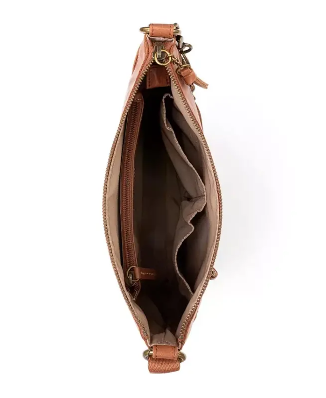 Women's Lucia Leather Crossbody Bag - Tobacco Floral Emboss - 4