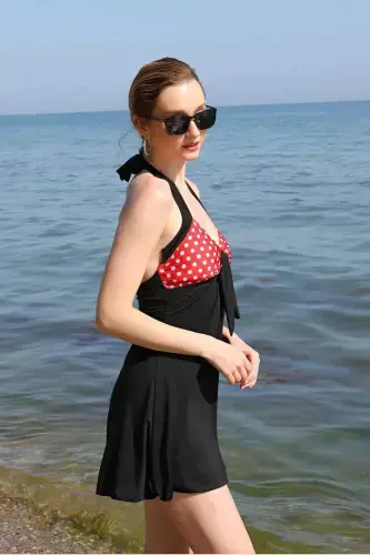 Women's Lycra Shorts Bow Dress Swimsuit Red 37021 - 3