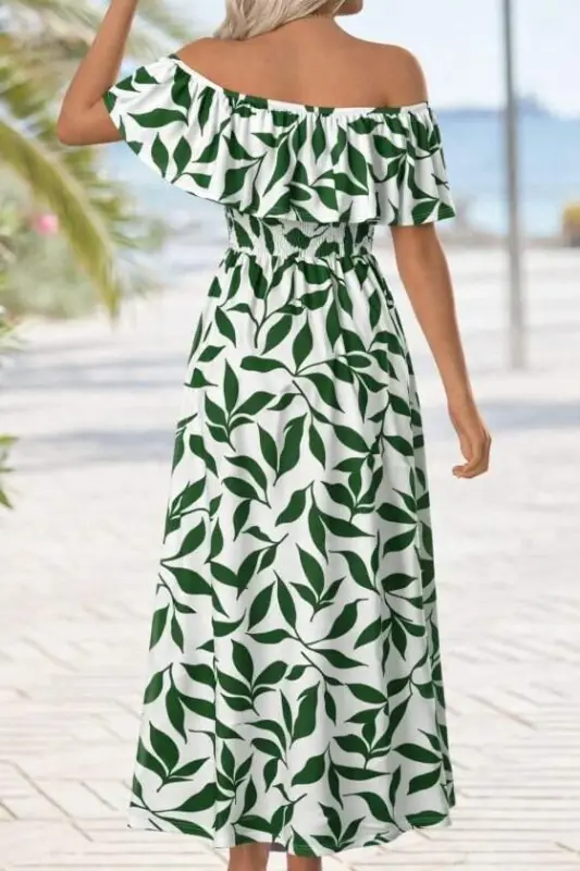 Women's Madonna Collar Elastic Bust Slit Long Patterned Supre Dress - 2