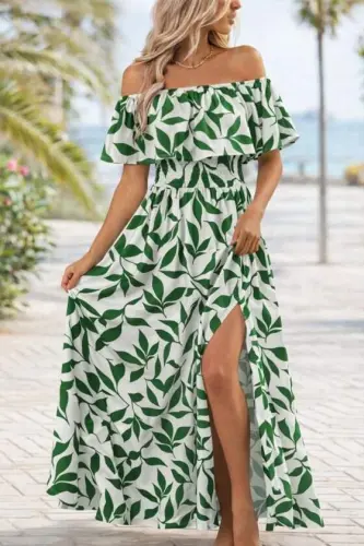 Women's Madonna Collar Elastic Bust Slit Long Patterned Supre Dress - 3