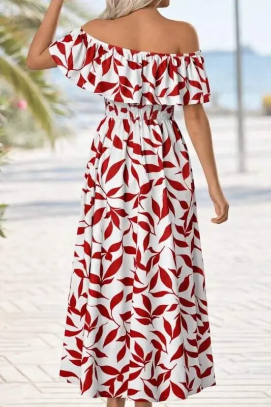 Women's Madonna Collar Elastic Bust Slit Long Patterned Supre Dress - 2