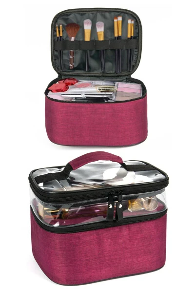 Women's Makeup Bag Professional Accessory Cosmetic Travel Organizer Suitcase Daily Transparent Burgundy - MODAZONE (1)