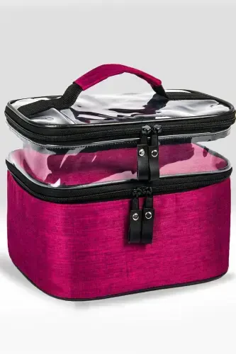Women's Makeup Bag Two Compartment Hanging Foldable Cosmetic Travel Organizer Makeup Bag-pink - 1