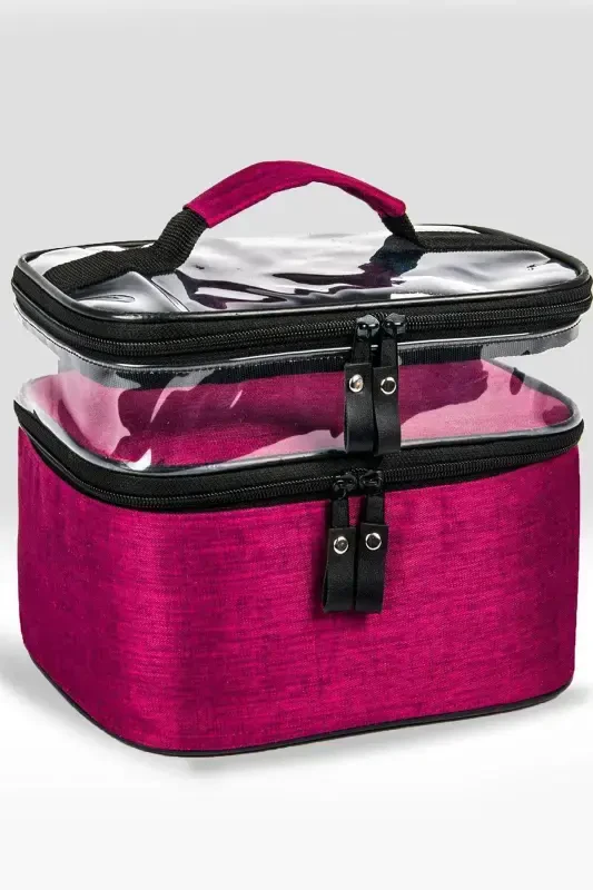 Women's Makeup Bag Two Compartment Hanging Foldable Cosmetic Travel Organizer Makeup Bag-pink - 1