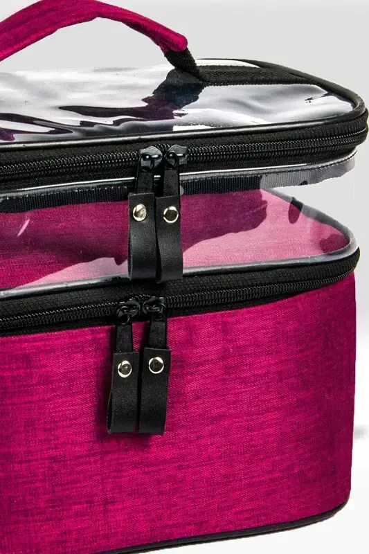 Women's Makeup Bag Two Compartment Hanging Foldable Cosmetic Travel Organizer Makeup Bag-pink - 2