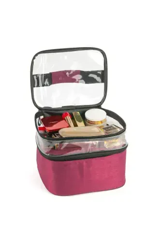 Women's Makeup Bag Two Compartment Hanging Foldable Cosmetic Travel Organizer Makeup Bag-pink - 4