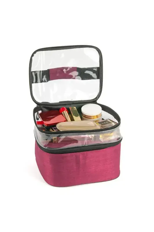 Women's Makeup Bag Two Compartment Hanging Foldable Cosmetic Travel Organizer Makeup Bag-pink - 4