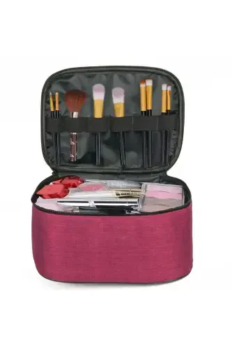 Women's Makeup Bag Two Compartment Hanging Foldable Cosmetic Travel Organizer Makeup Bag-pink - 8