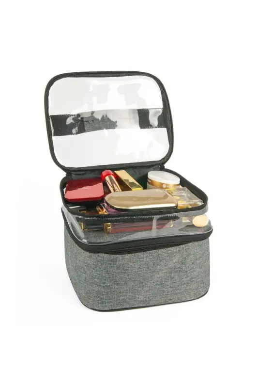 Women's Makeup Bag Two Large Compartment Hanging Foldable Care Travel Organizer Makeup Bag-Anthracite - 2