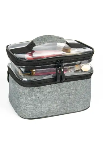 Women's Makeup Bag Two Large Compartment Hanging Foldable Care Travel Organizer Makeup Bag-Anthracite - 3