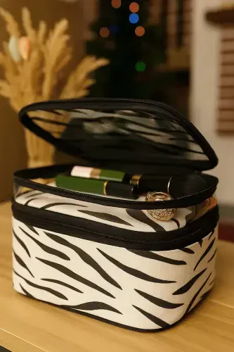 Women's Makeup Bag Two Wide Compartment Hanging Foldable Care Travel Organizer Makeup Bag-Multi-Colored - ANKAFLEX (1)