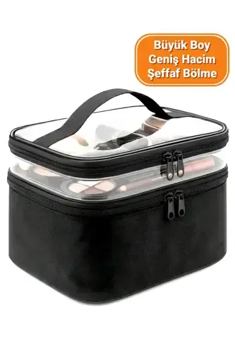 Women's Makeup Bag with Two Spacious Compartments, Strap, Foldable, Care Travel Organizer Makeup Bag - 3