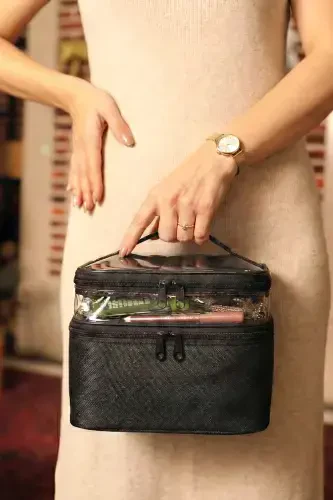 Women's Makeup Bag with Two Spacious Compartments, Strap, Foldable, Care Travel Organizer Makeup Bag - 6